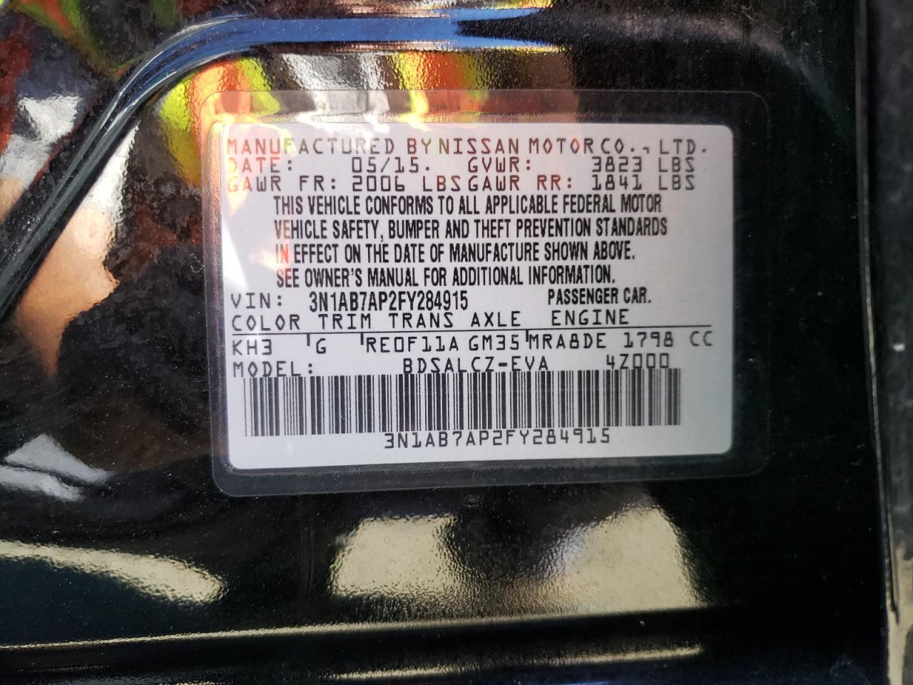 Photo 10 from auction – 2015 NISSAN SENTRA S with VIN 3N1AB7AP2FY284915