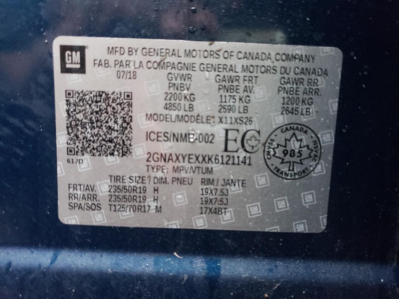 Photo 10 from auction – 2019 CHEVROLET EQUINOX PR with VIN 2GNAXYEXXK6121141