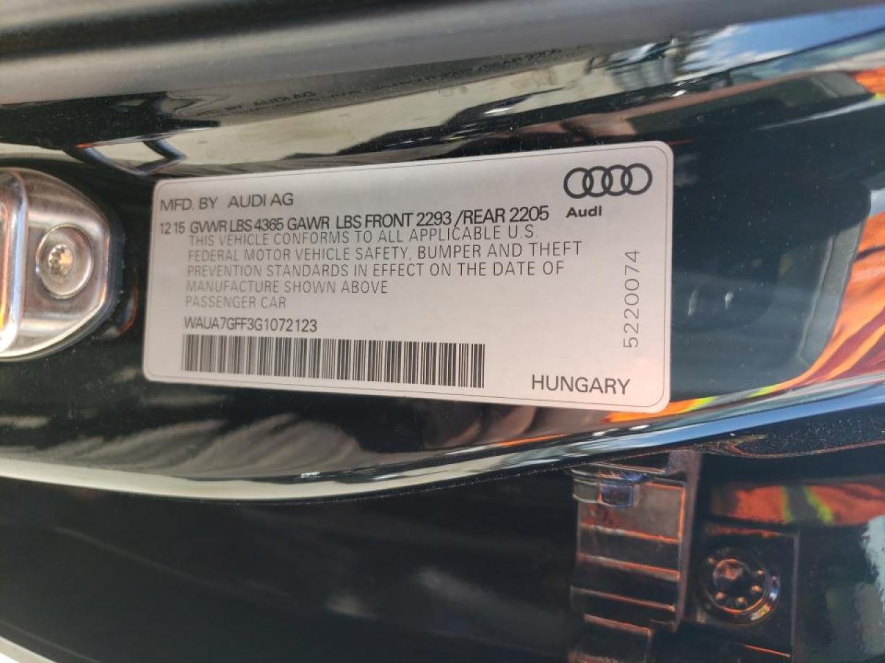 Photo 10 from auction – 2016 AUDI A3 PREMIUM with VIN WAUA7GFF3G1072123