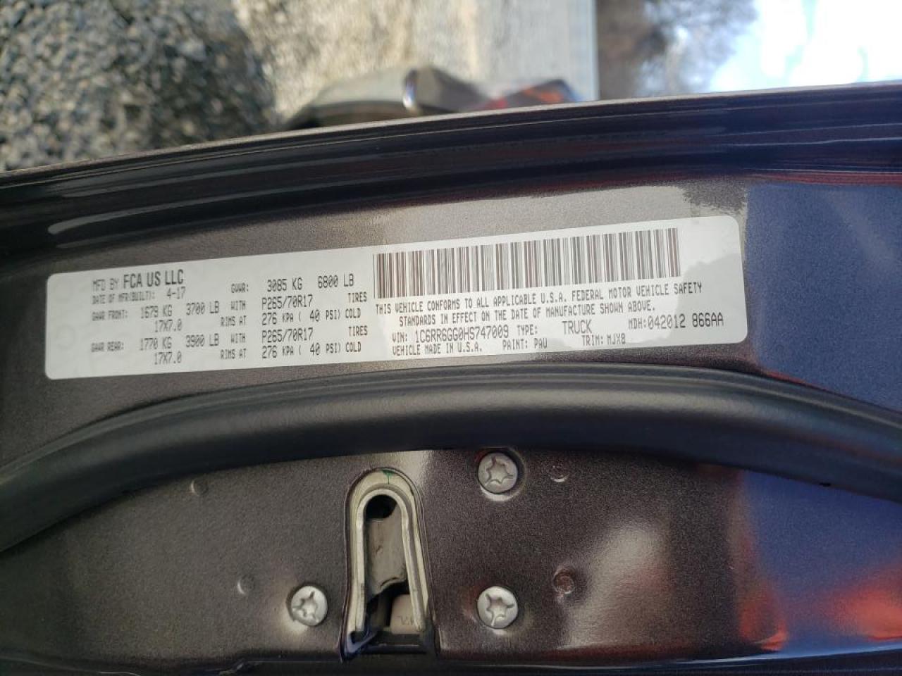 Photo 10 from auction – 2017 RAM 1500 SLT with VIN 1C6RR6GG0HS747009