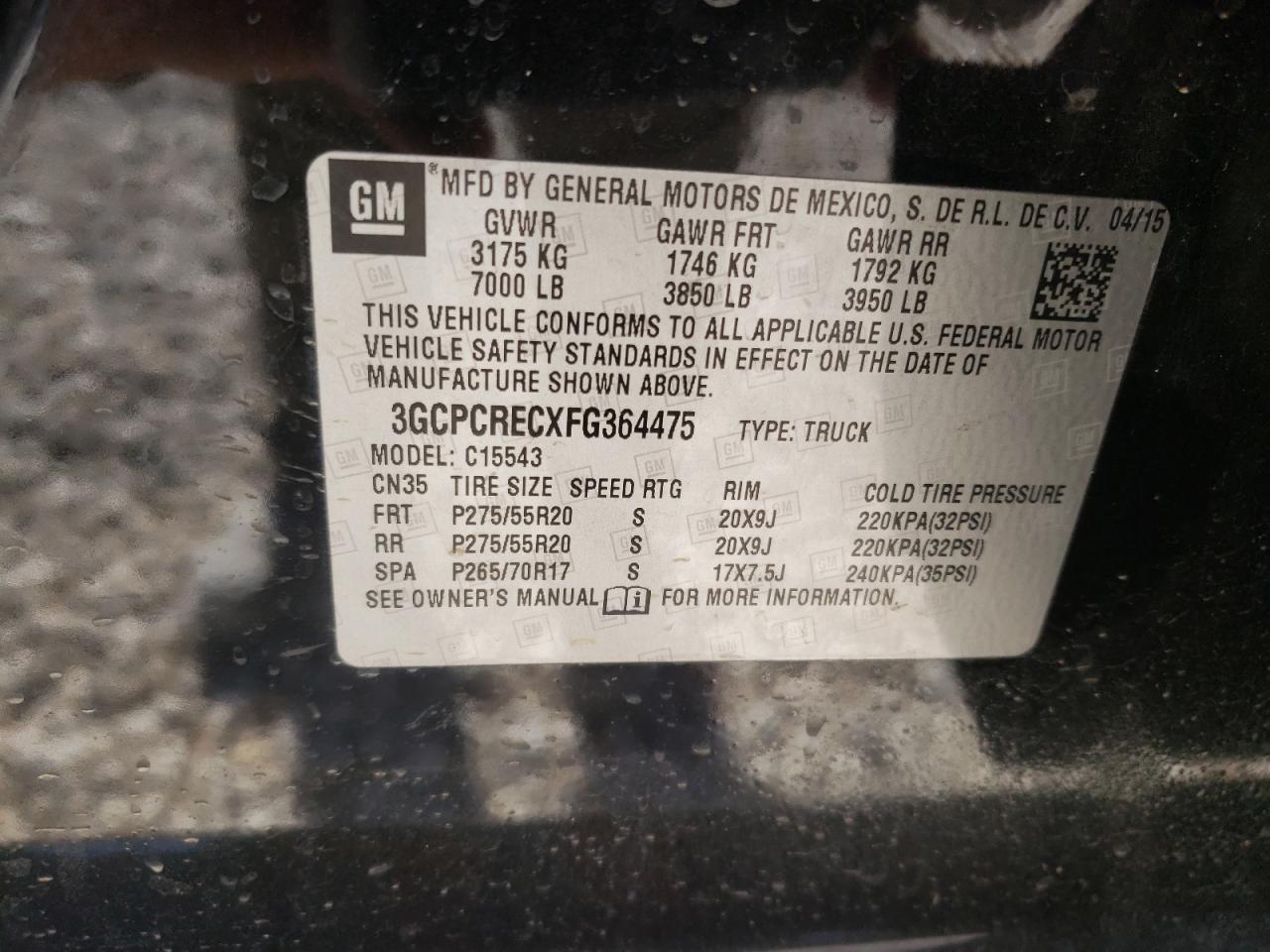 Photo 10 from auction – 2015 CHEVROLET SILVERADO with VIN 3GCPCRECXFG364475