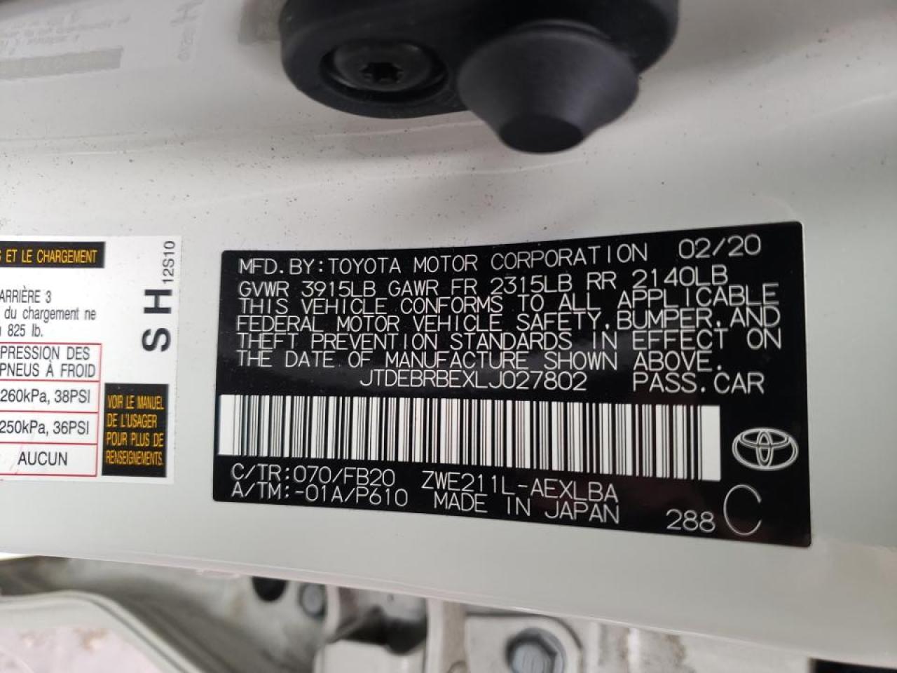 Photo 10 from auction – 2020 TOYOTA COROLLA LE with VIN JTDEBRBEXLJ027802