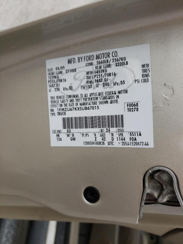 Photo 10 from auction – 2005 FORD EXPLORER S with VIN 1FMZU67KX5UB67015