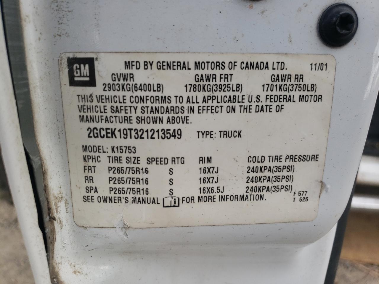 Photo 10 from auction – 2002 CHEVROLET SILVERADO with VIN 2GCEK19T321213549
