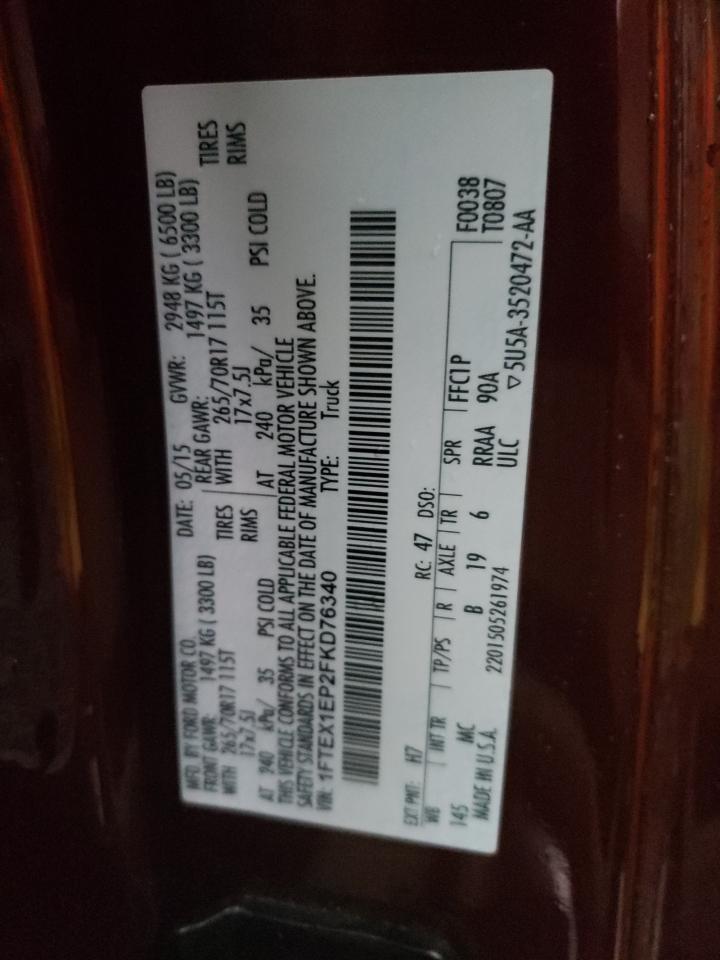 Photo 10 from auction – 2015 FORD F150 SUPER with VIN 1FTEX1EP2FKD76340
