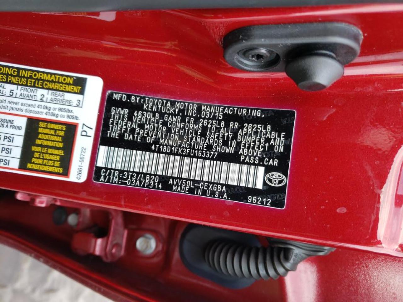 Photo 10 from auction – 2015 TOYOTA CAMRY HYBR with VIN 4T1BD1FK3FU163377