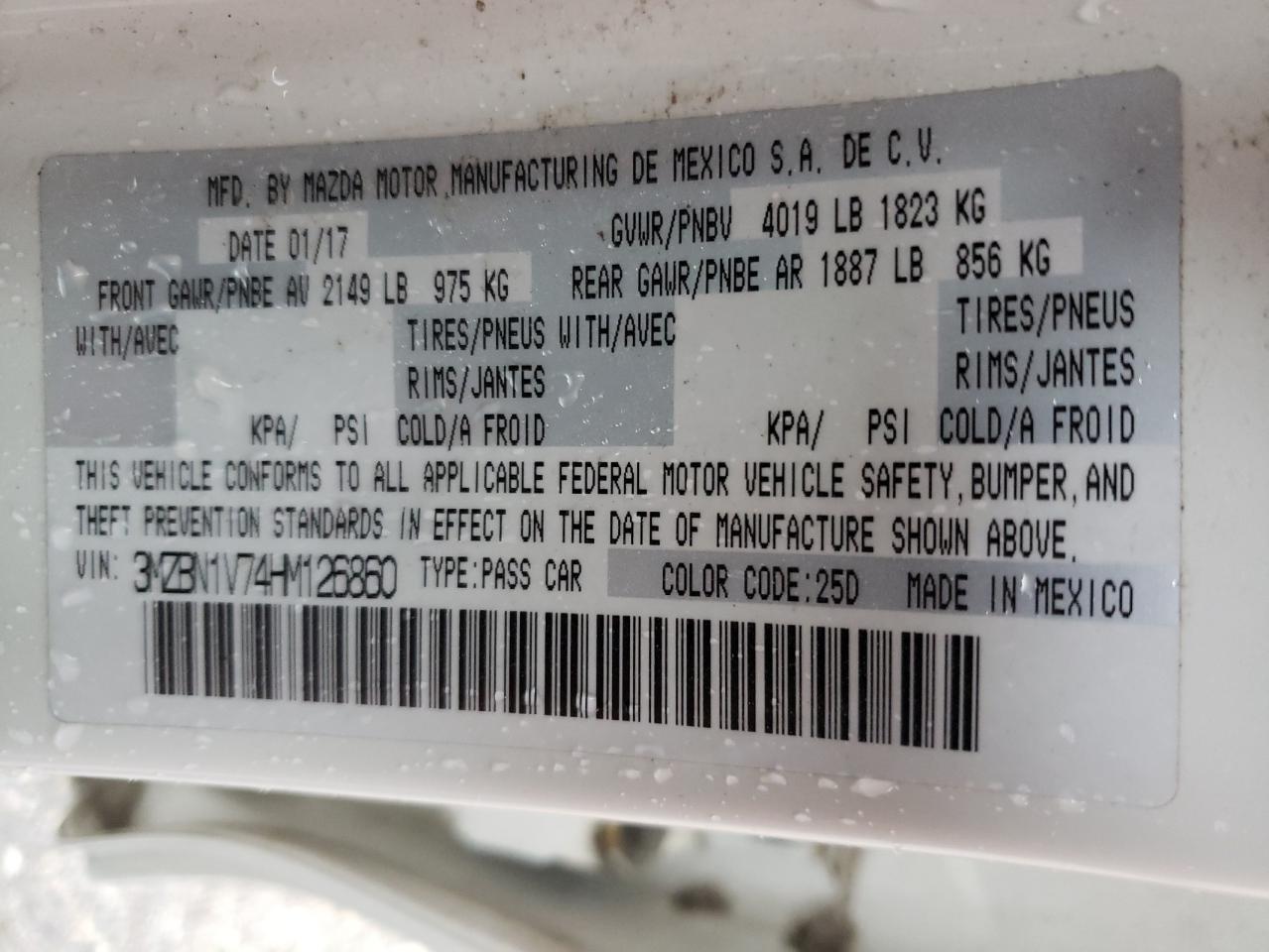 Photo 10 from auction – 2017 MAZDA 3 TOURING with VIN 3MZBN1V74HM126860