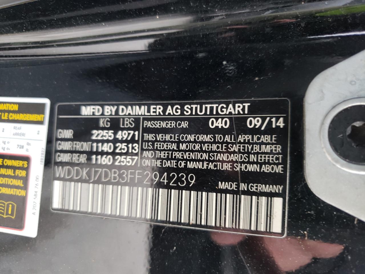 Photo 10 from auction – 2015 MERCEDES-BENZ E 550 with VIN WDDKJ7DB3FF294239