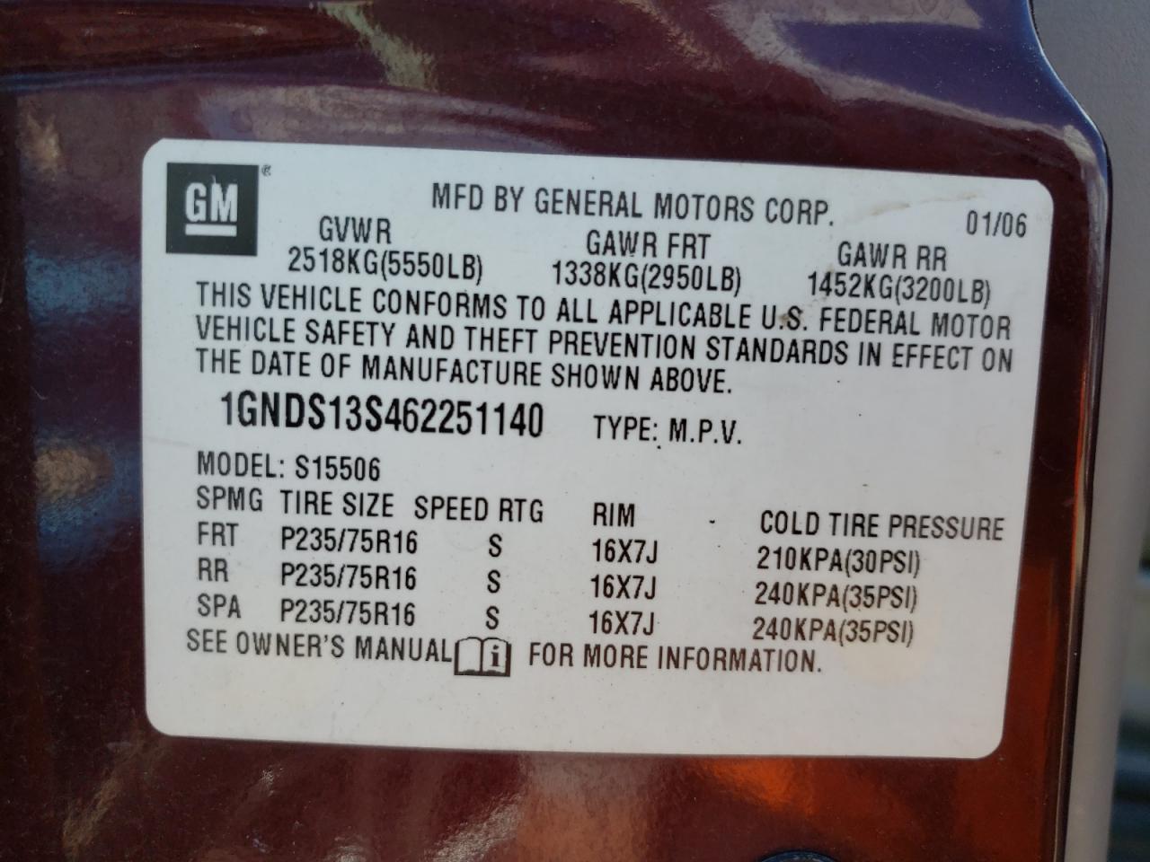 Photo 10 from auction – 2006 CHEVROLET TRAILBLAZE with VIN 1GNDS13S462251140