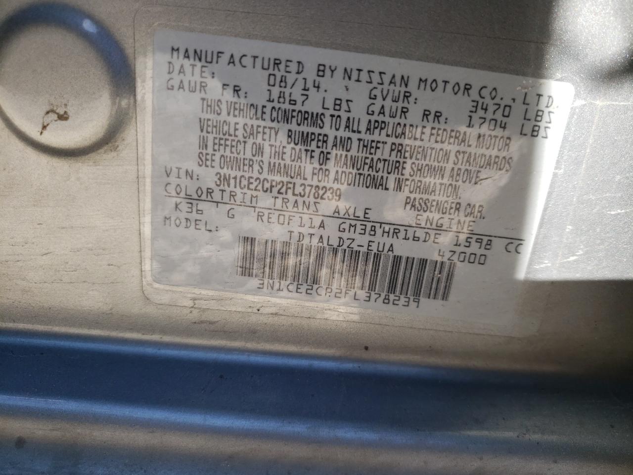 Photo 10 from auction – 2015 NISSAN VERSA NOTE with VIN 3N1CE2CP2FL378239