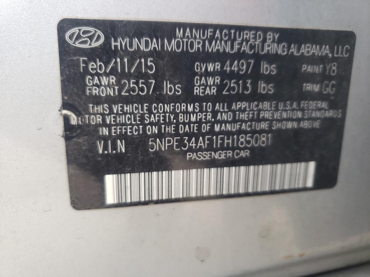 Photo 10 from auction – 2015 HYUNDAI SONATA SPO with VIN 5NPE34AF1FH185081