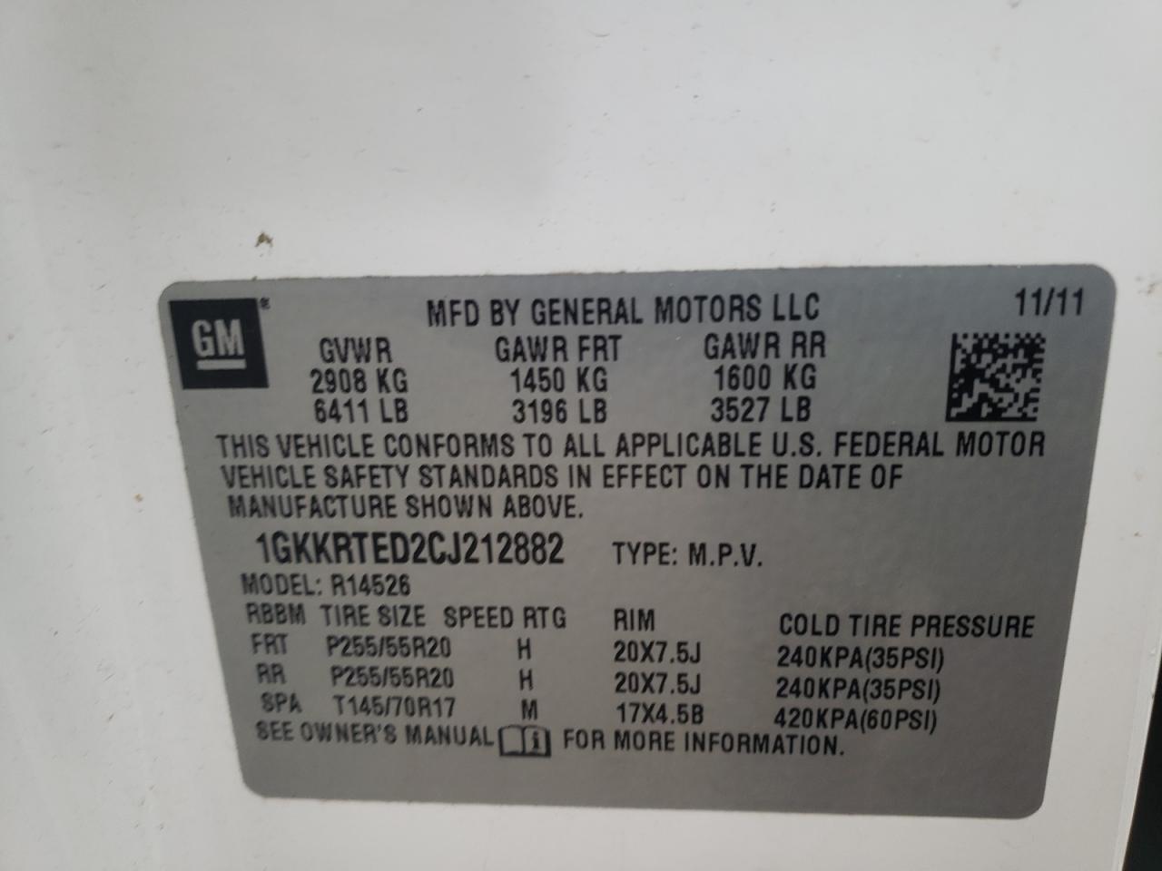 Photo 10 from auction – 2012 GMC ACADIA DEN with VIN 1GKKRTED2CJ212882