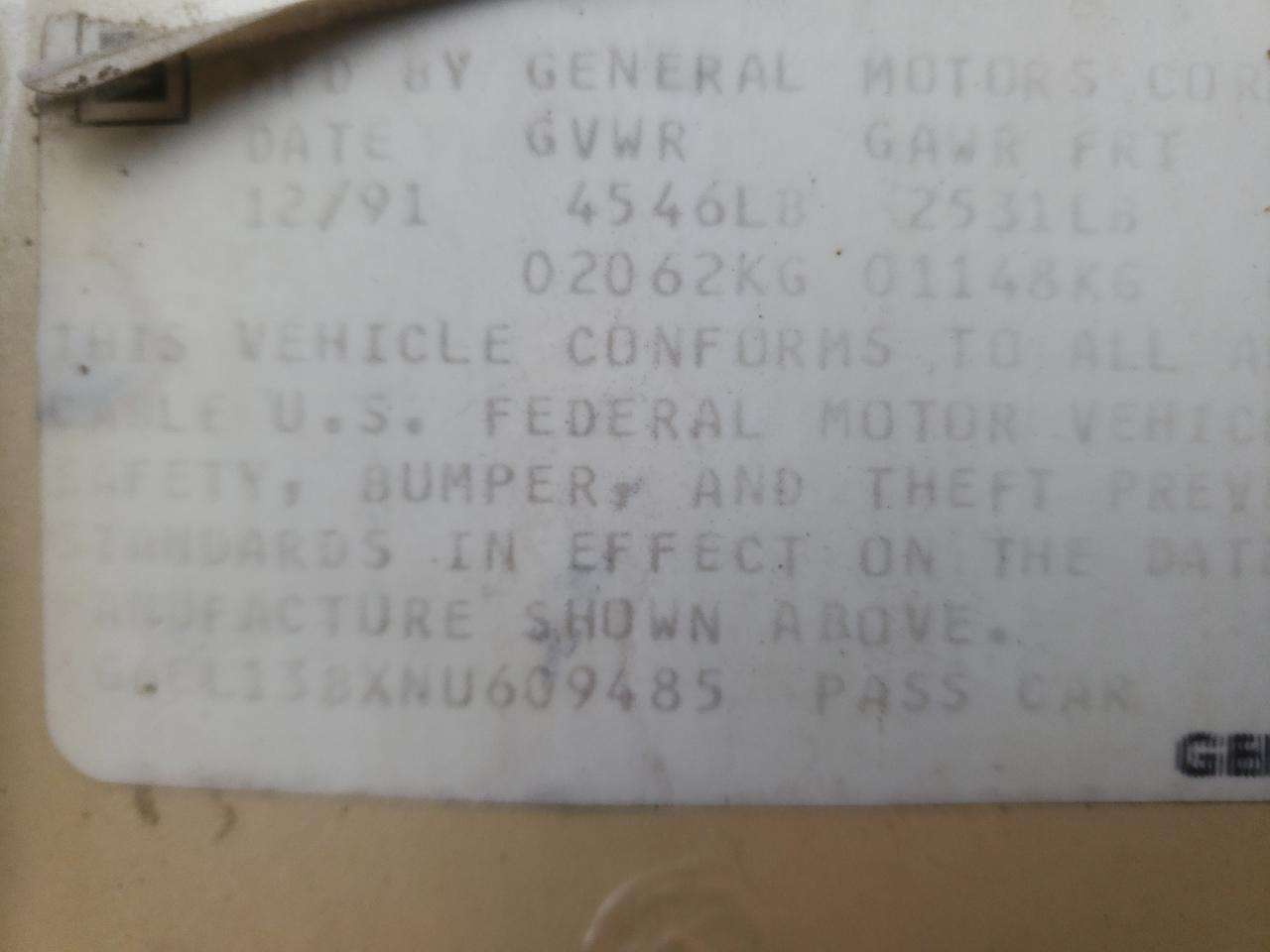 Photo 10 from auction – 1992 CADILLAC ELDORADO with VIN 1G6EL13BXNU609485