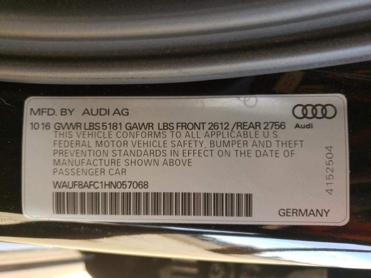 Photo 10 from auction – 2017 AUDI A6 PREMIUM with VIN WAUF8AFC1HN057068