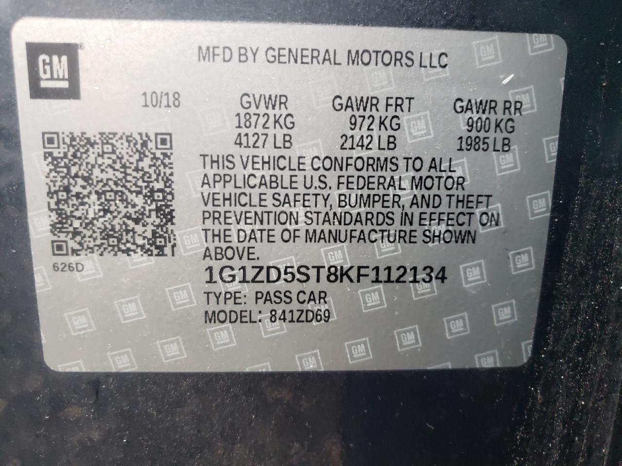 Photo 10 from auction – 2019 CHEVROLET MALIBU LT with VIN 1G1ZD5ST8KF112134