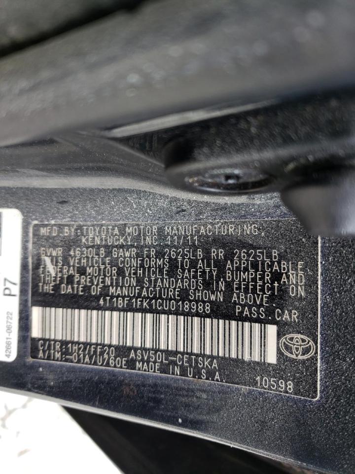 Photo 10 from auction – 2012 TOYOTA CAMRY BASE with VIN 4T1BF1FK1CU018988