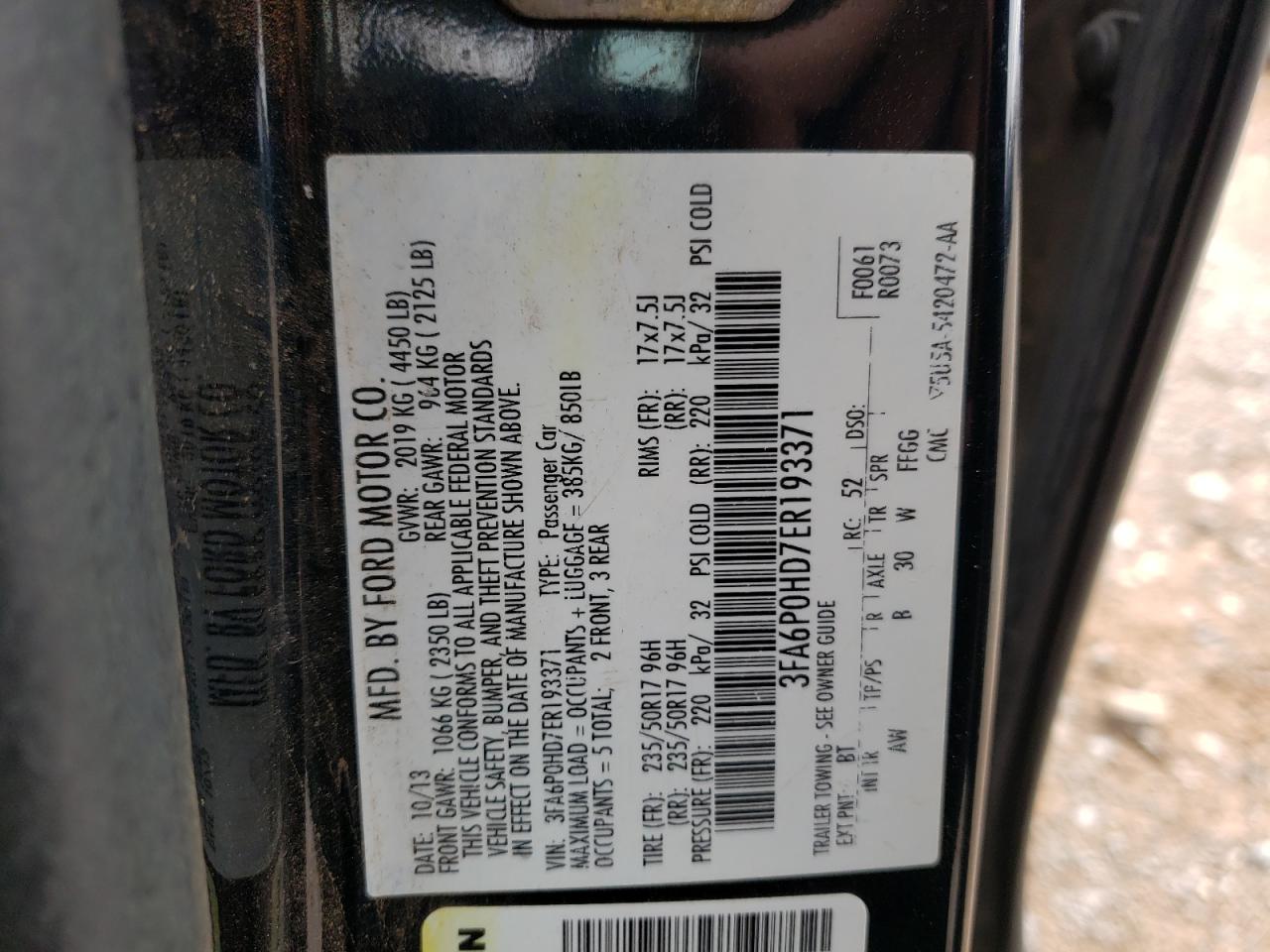 Photo 10 from auction – 2014 FORD FUSION SE with VIN 3FA6P0HD7ER193371