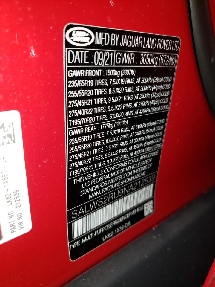 Photo 10 from auction – 2022 LAND ROVER RANGE ROVE with VIN SALWS2RU9NA212539