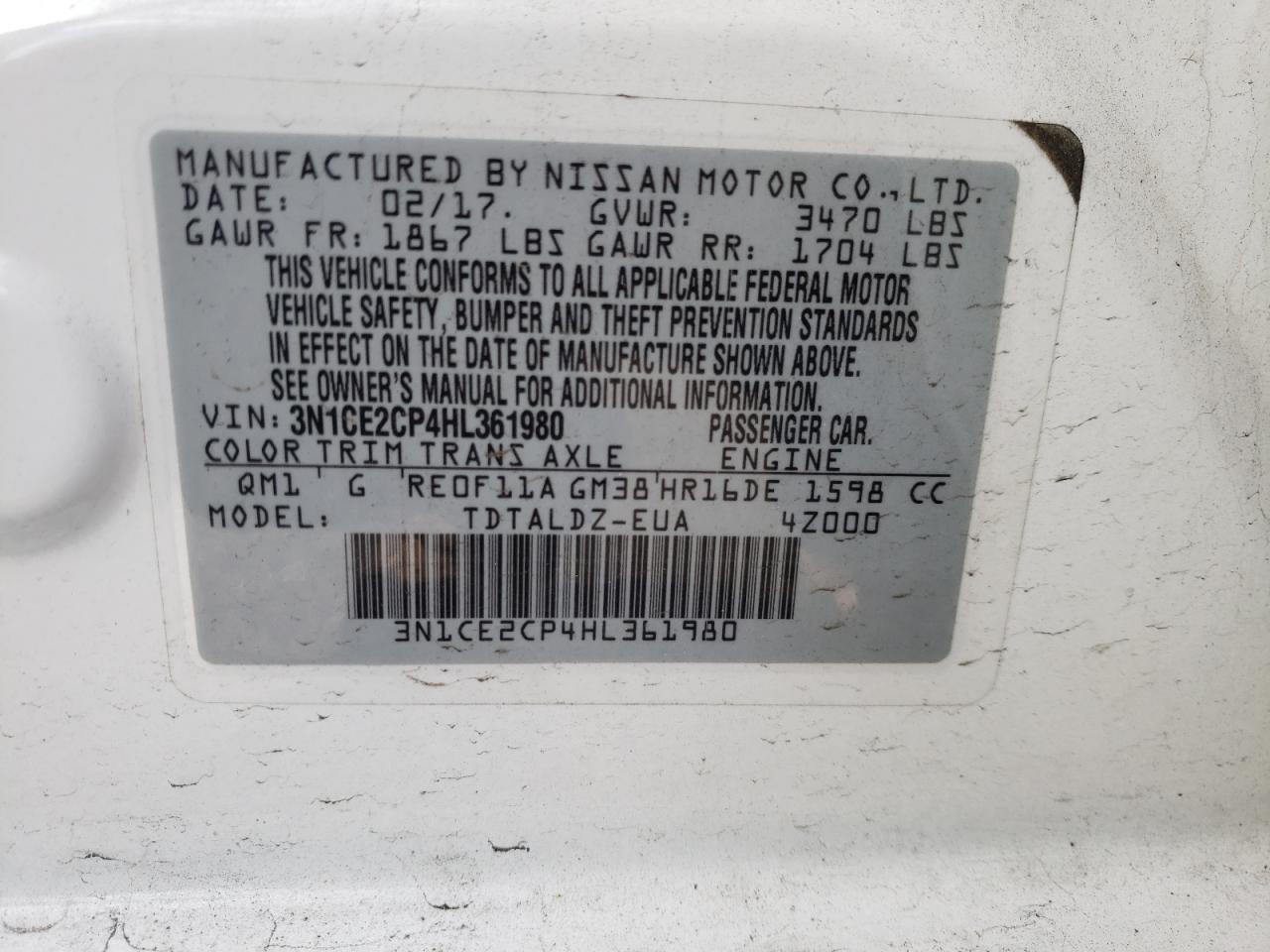 Photo 10 from auction – 2017 NISSAN VERSA NOTE with VIN 3N1CE2CP4HL361980