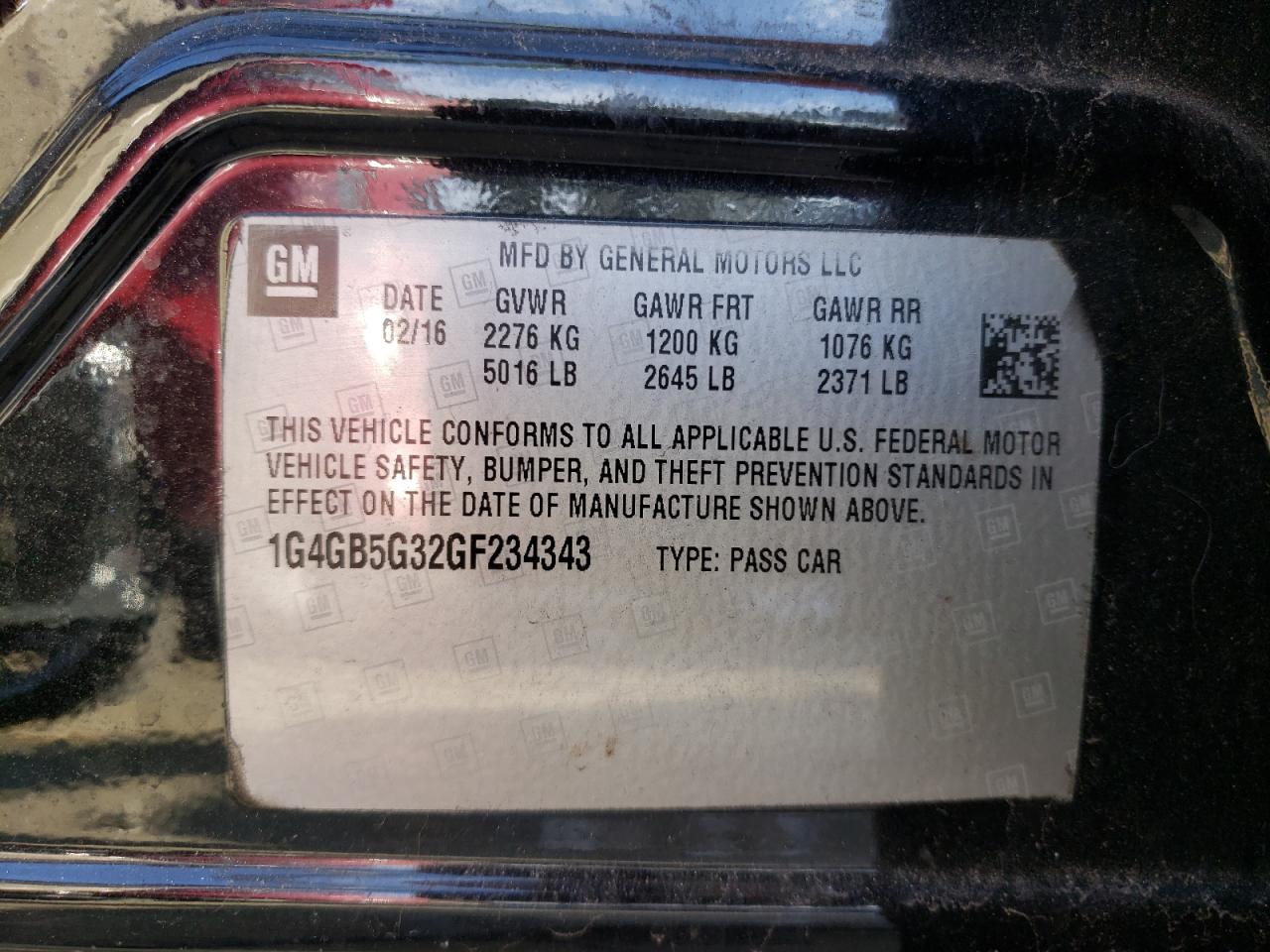 Photo 10 from auction – 2016 BUICK LACROSSE with VIN 1G4GB5G32GF234343