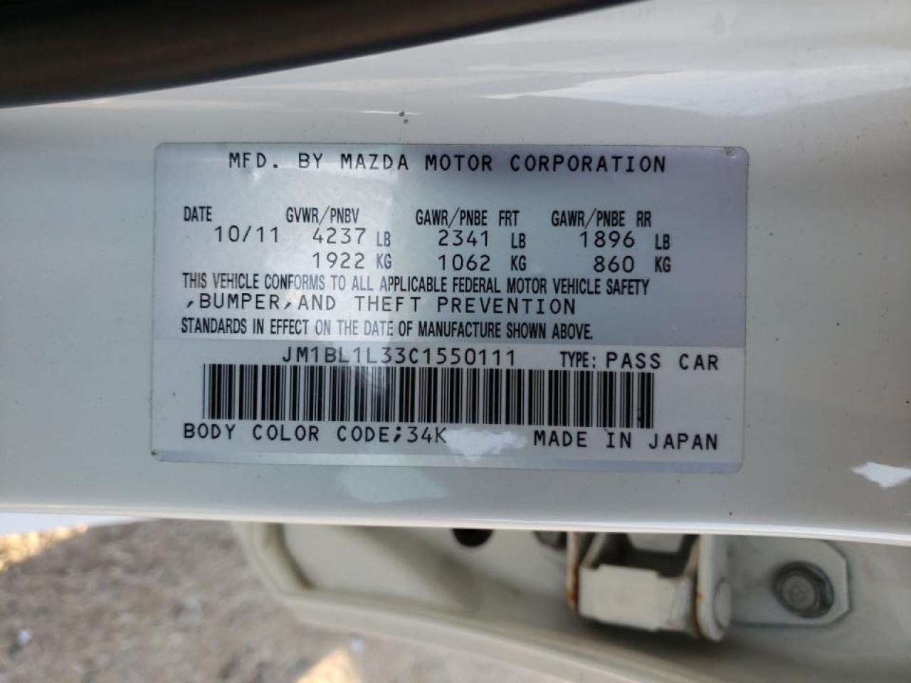 Foto 10 de la subasta – 2012 MAZDA SPEED 3 con VIN JM1BL1L33C1550111