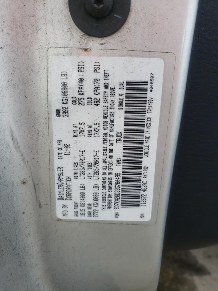 Photo 10 from auction – 2003 DODGE RAM 2500 S with VIN 3D7KA28D33G760499