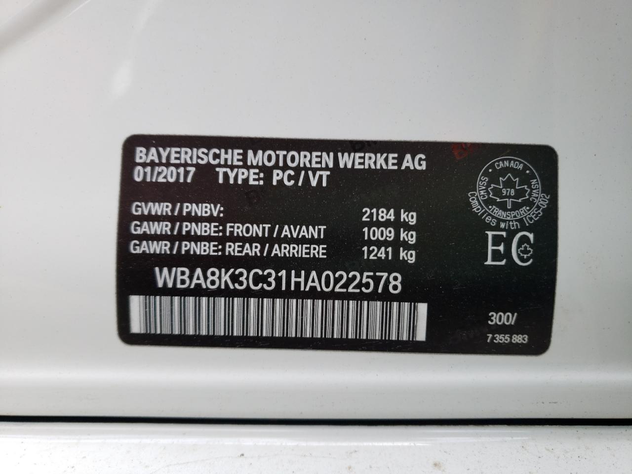 Photo 10 from auction – 2017 BMW 330 XI with VIN WBA8K3C31HA022578