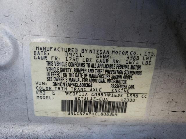 Photo 10 from auction – 2012 NISSAN VERSA S with VIN 3N1CN7AP4CL808364