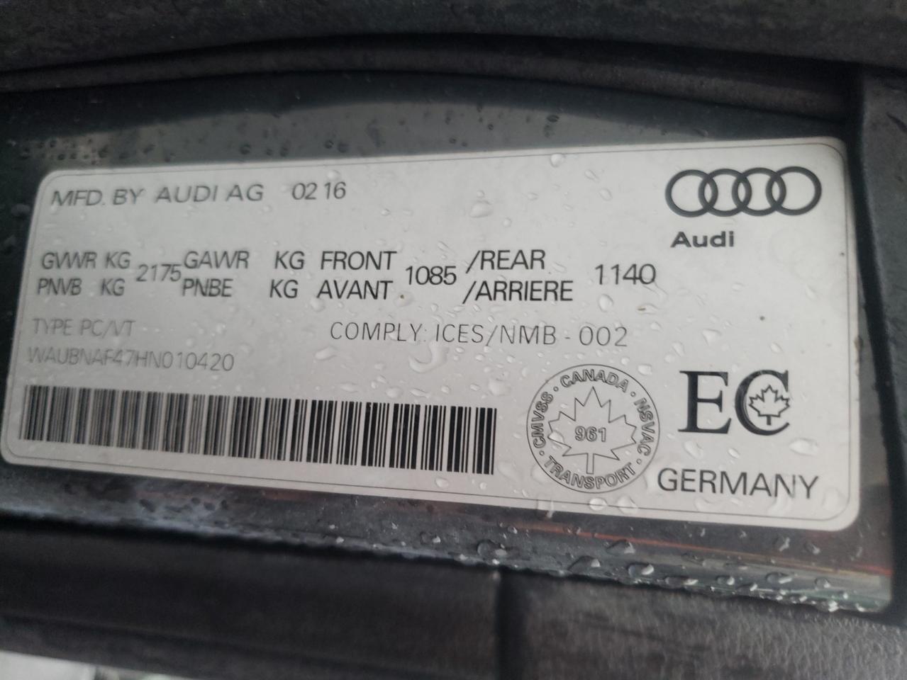 Photo 10 from auction – 2017 AUDI A4 PROGRES with VIN WAUBNAF47HN010420