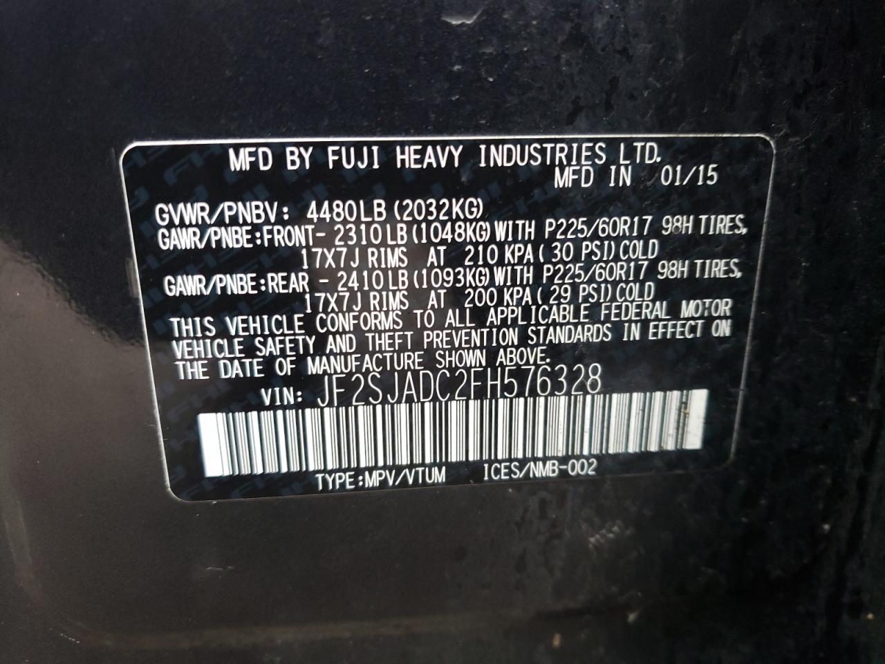 Photo 10 from auction – 2015 SUBARU FORESTER 2 with VIN JF2SJADC2FH576328