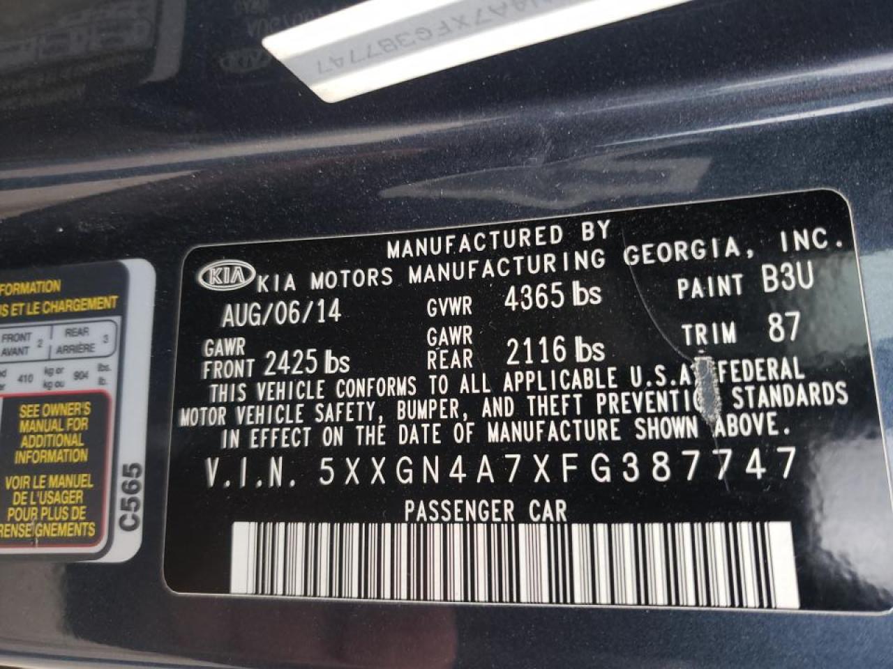 Photo 10 from auction – 2015 KIA OPTIMA EX with VIN 5XXGN4A7XFG387747