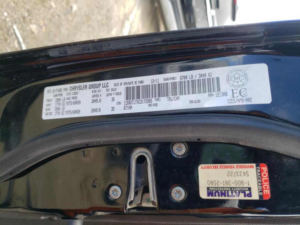 Photo 10 from auction – 2012 DODGE RAM 1500 L with VIN 1C6RD7JTXCS172985