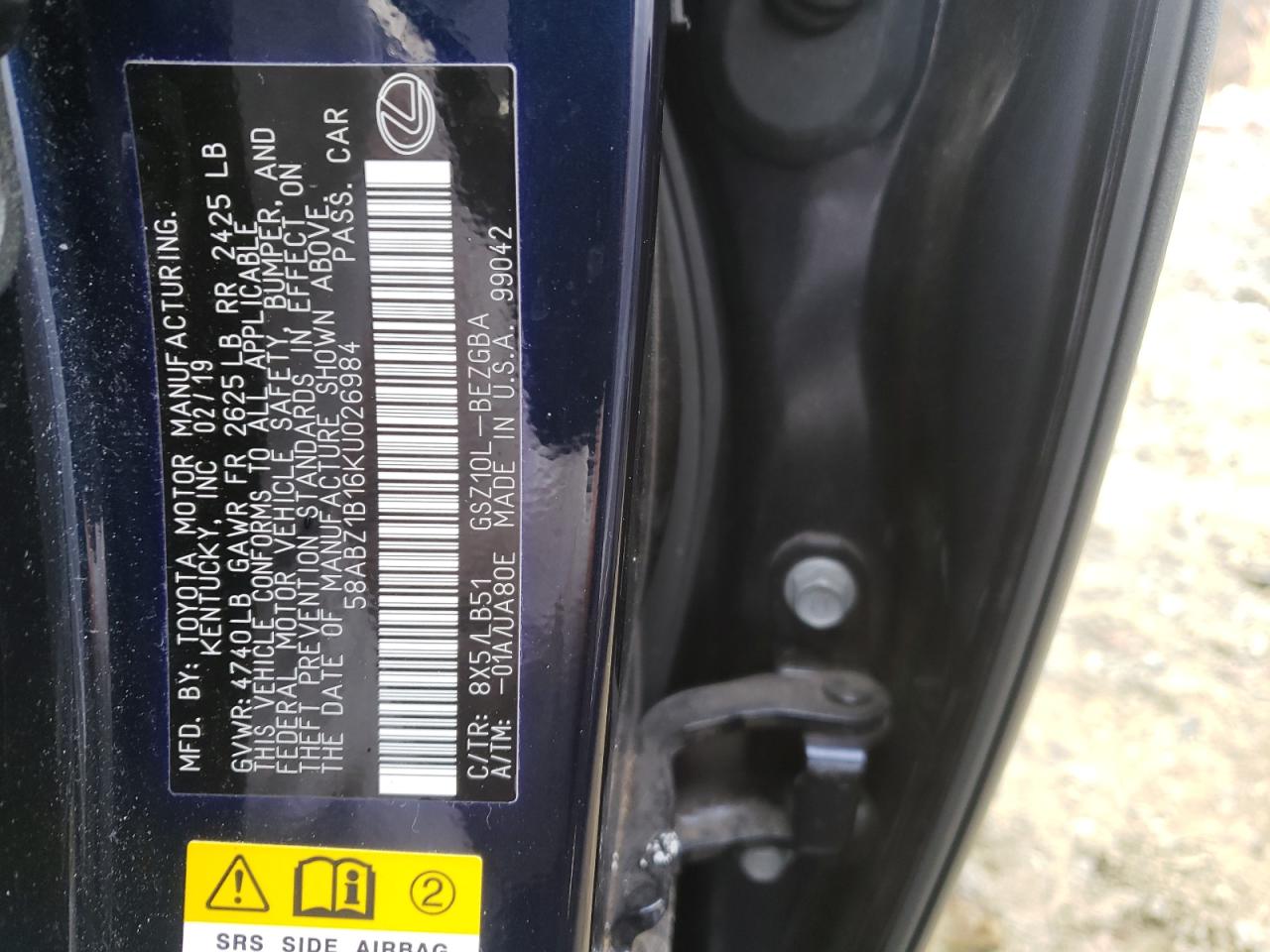 Photo 10 from auction – 2019 LEXUS ES 350 with VIN 58ABZ1B16KU026984
