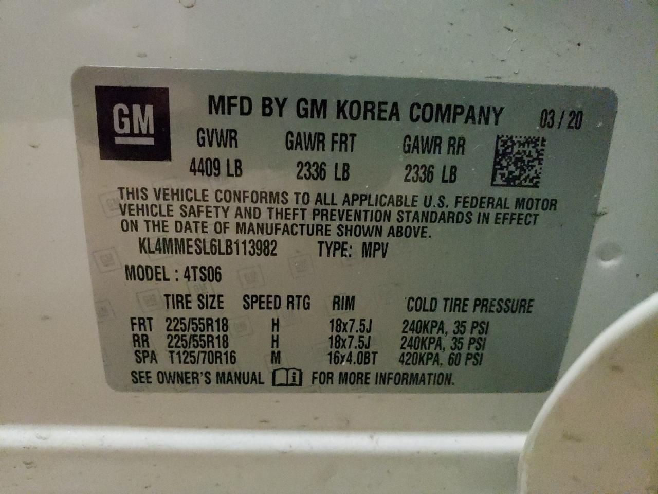 Photo 10 from auction – 2020 BUICK ENCORE GX with VIN KL4MMESL6LB113982