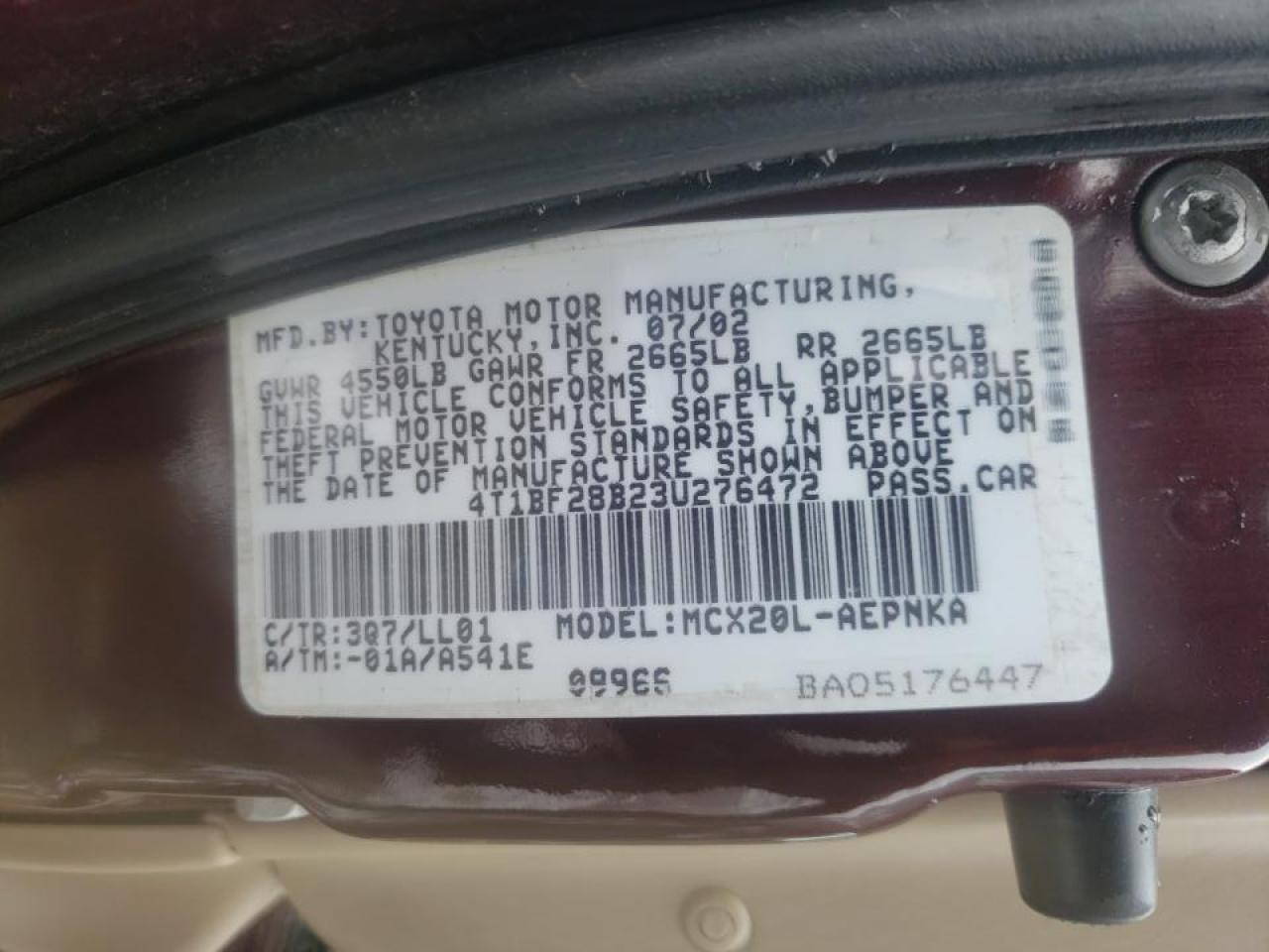 Photo 10 from auction – 2003 TOYOTA AVALON XL with VIN 4T1BF28B23U276472