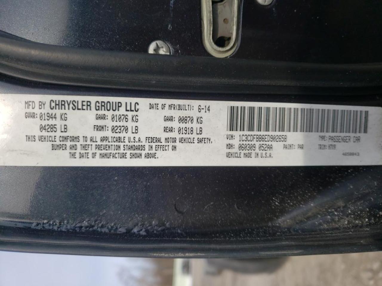 Photo 10 from auction – 2014 DODGE DART SXT with VIN 1C3CDFBB6ED902658