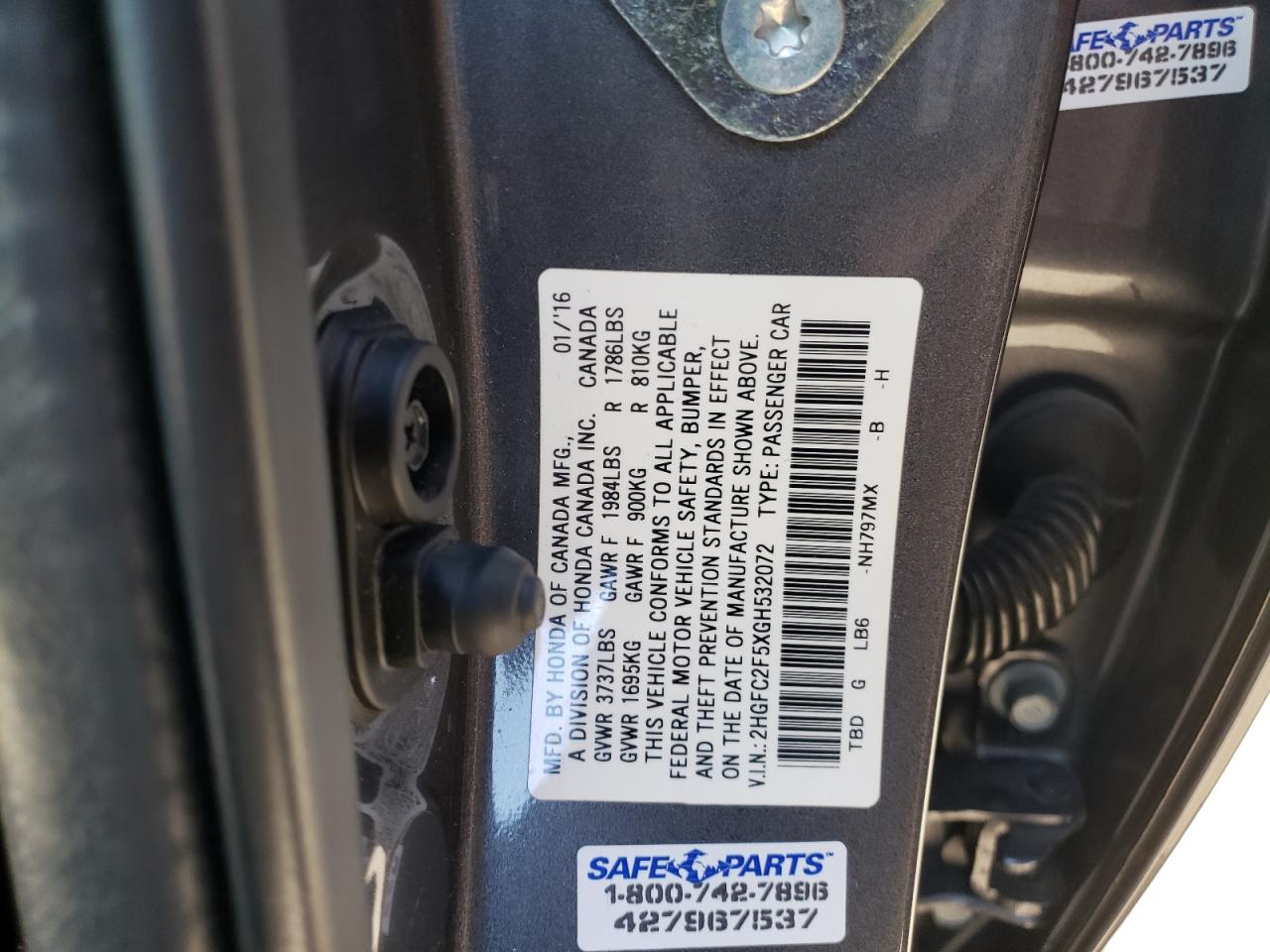 Photo 10 from auction – 2016 HONDA CIVIC LX with VIN 2HGFC2F5XGH532072