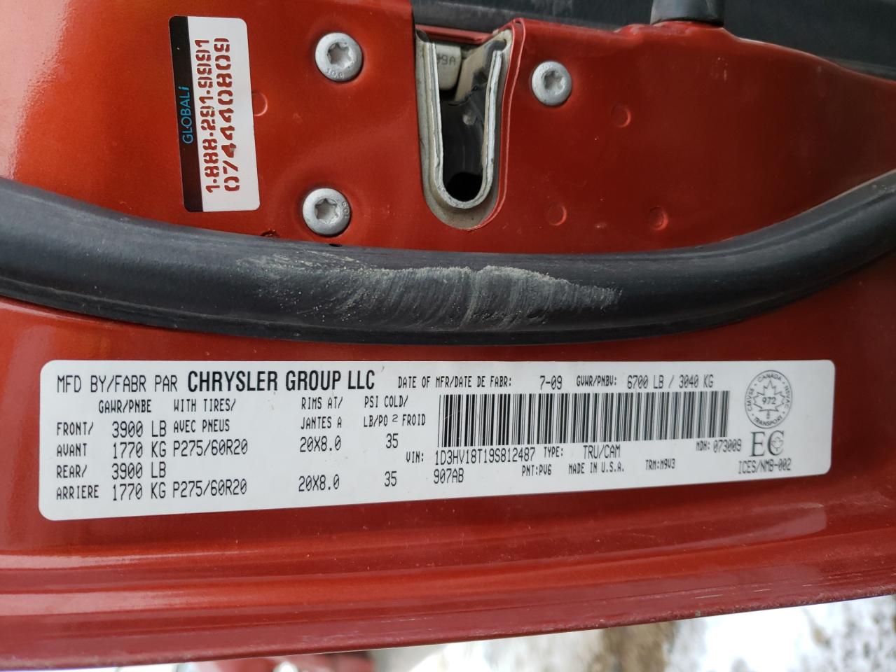 Photo 10 from auction – 2009 DODGE RAM 1500 with VIN 1D3HV18T19S812487
