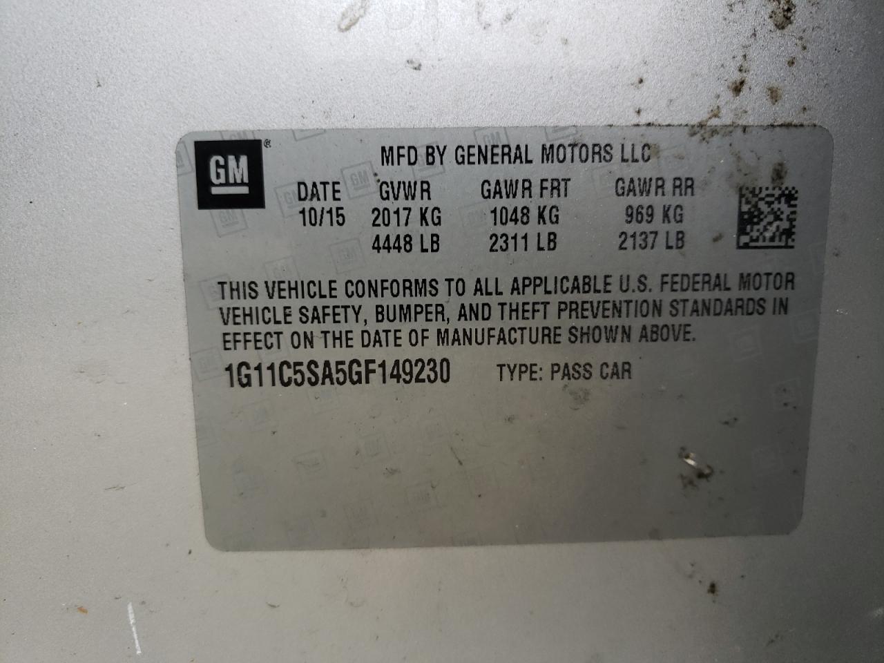 Photo 10 from auction – 2016 CHEVROLET MALIBU LIM with VIN 1G11C5SA5GF149230