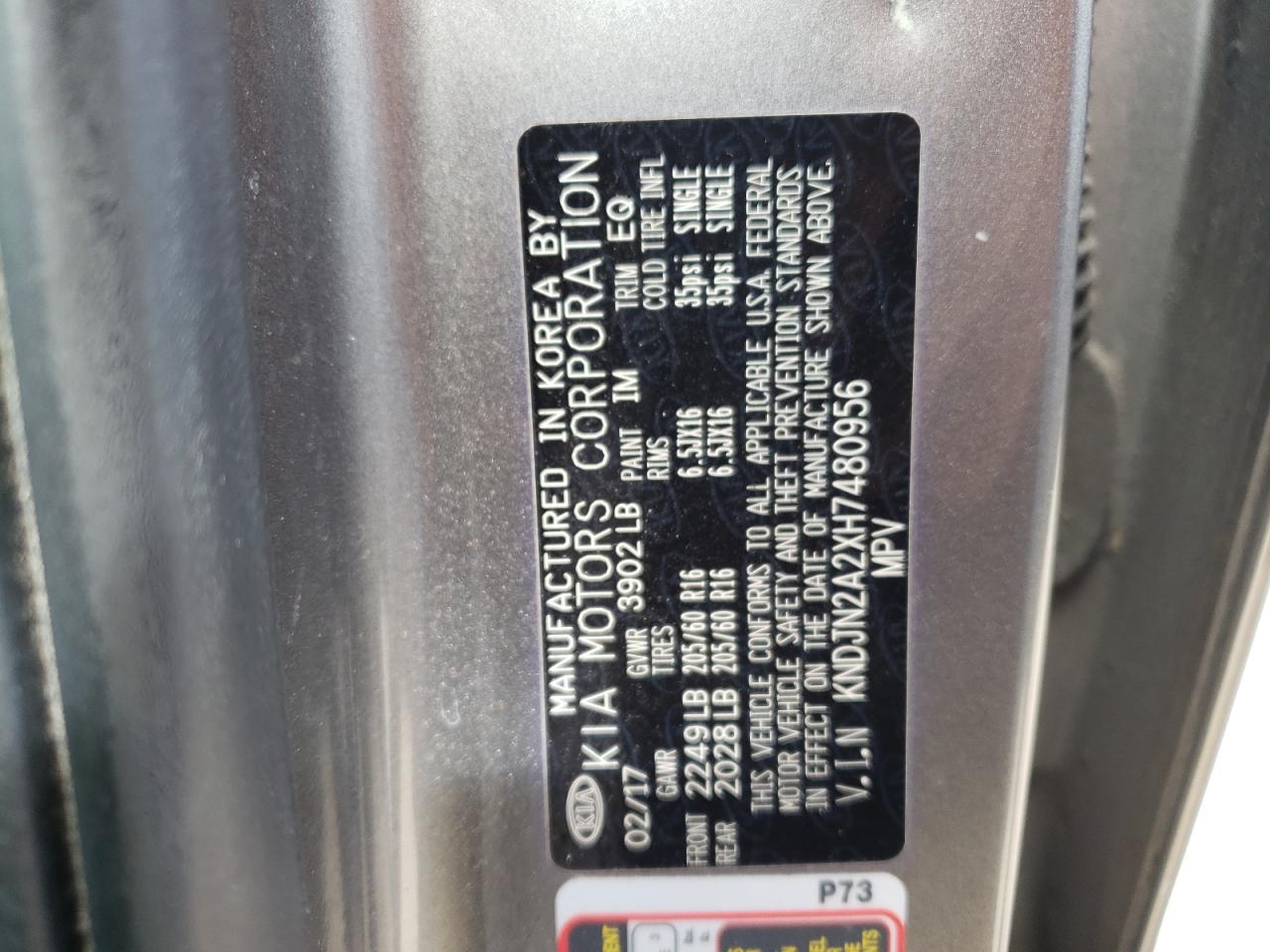Photo 10 from auction – 2017 KIA SOUL with VIN KNDJN2A2XH7480956