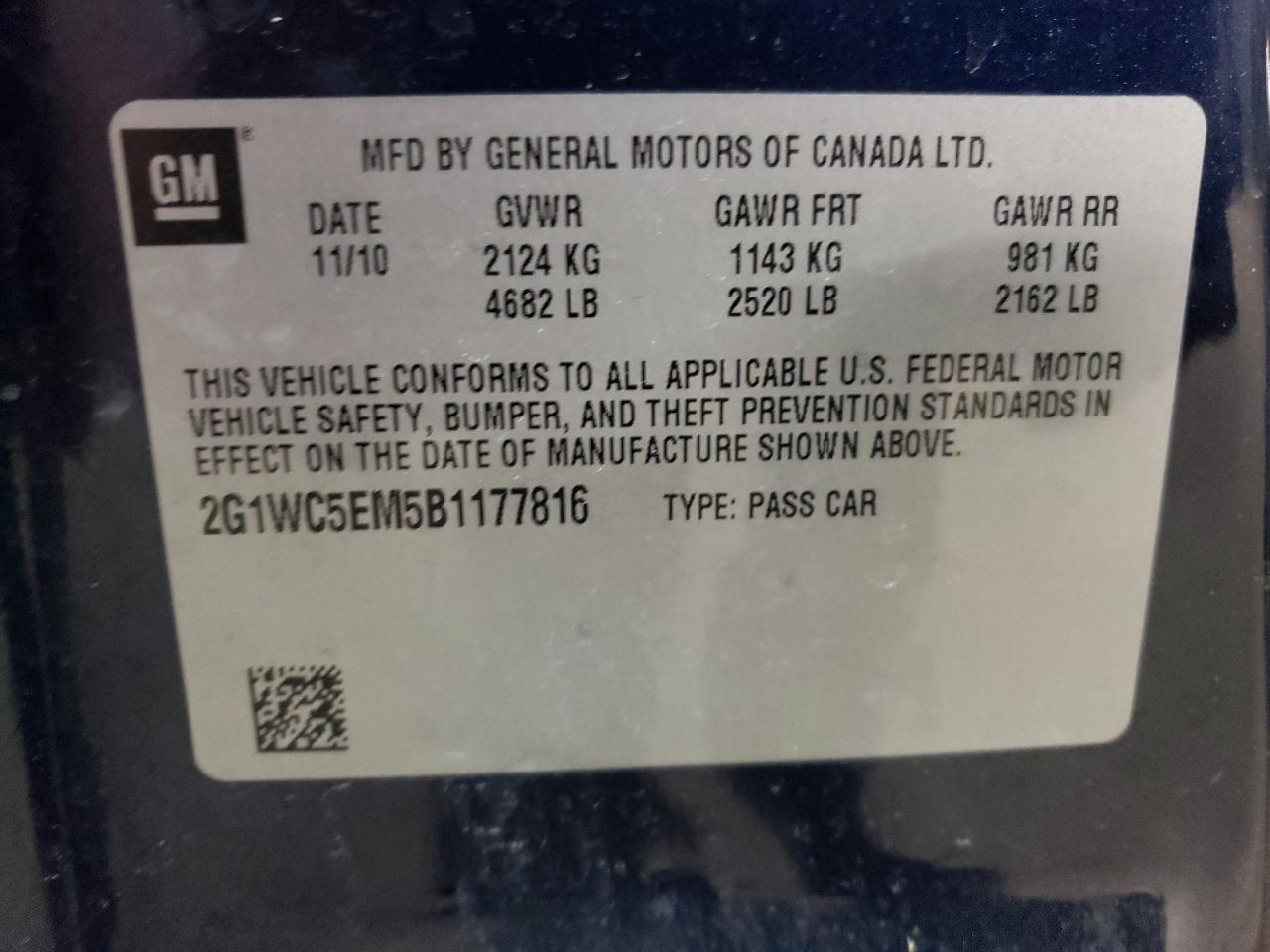 Photo 10 from auction – 2011 CHEVROLET IMPALA LTZ with VIN 2G1WC5EM5B1177816