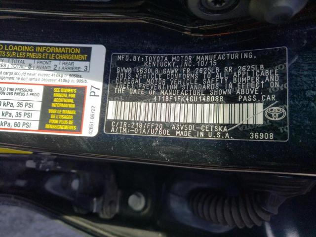 Photo 10 from auction – 2016 TOYOTA CAMRY LE with VIN 4T1BF1FK4GU148088