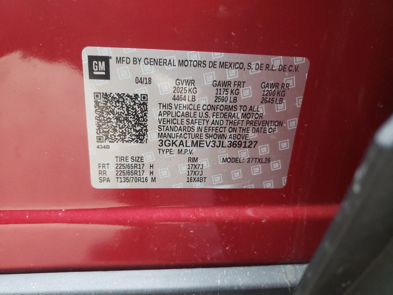Photo 10 from auction – 2018 GMC TERRAIN SL with VIN 3GKALMEV3JL369127