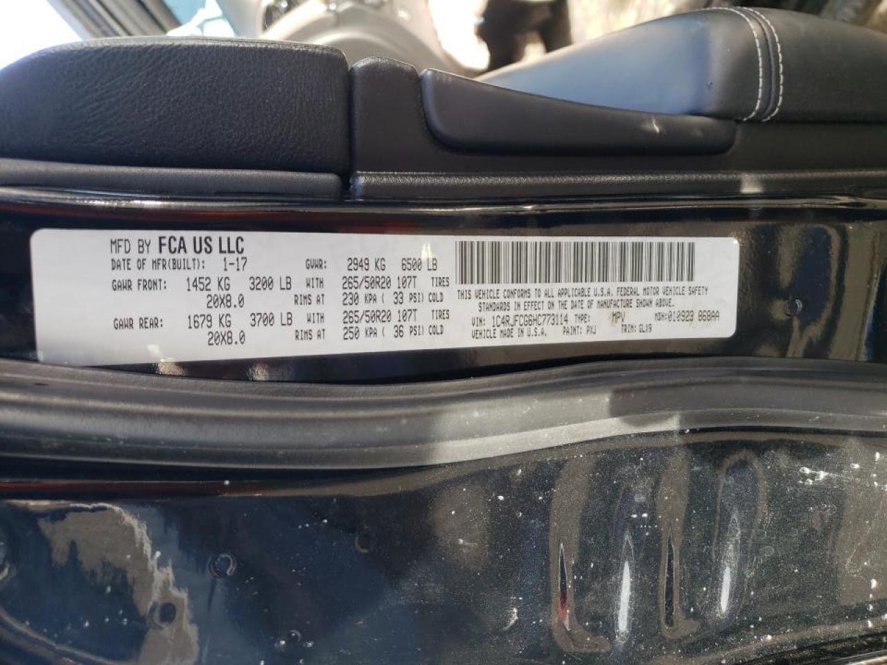 Photo 10 from auction – 2017 JEEP GRAND CHER with VIN 1C4RJFCG6HC773114