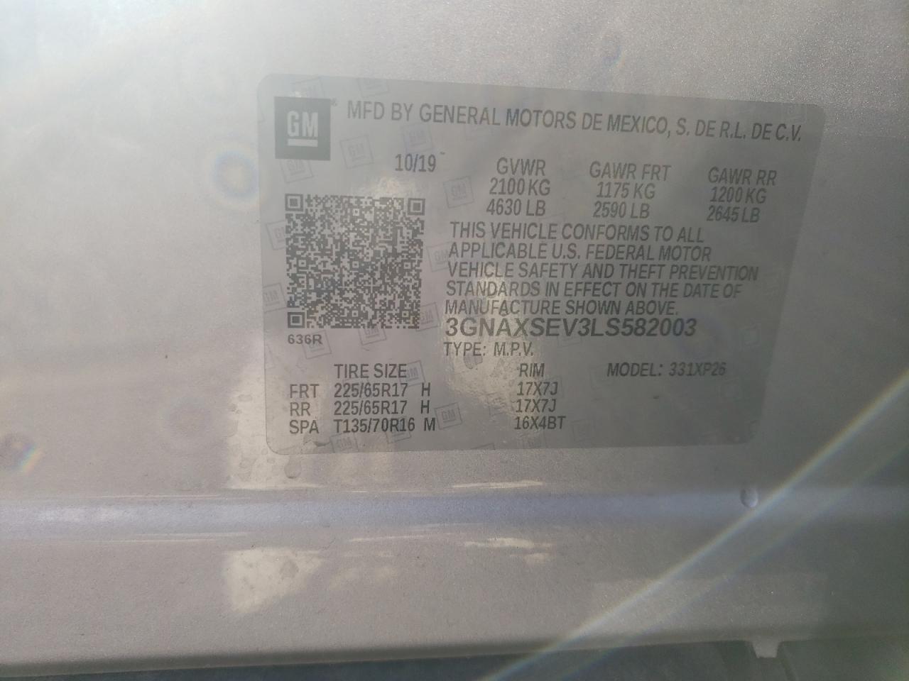 Photo 10 from auction – 2020 CHEVROLET EQUINOX LS with VIN 3GNAXSEV3LS582003