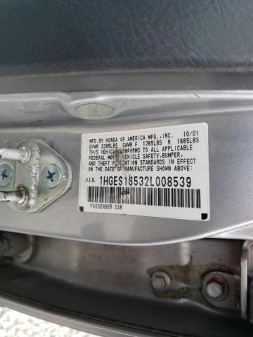 Photo 10 from auction – 2002 HONDA CIVIC LX with VIN 1HGES16532L008539