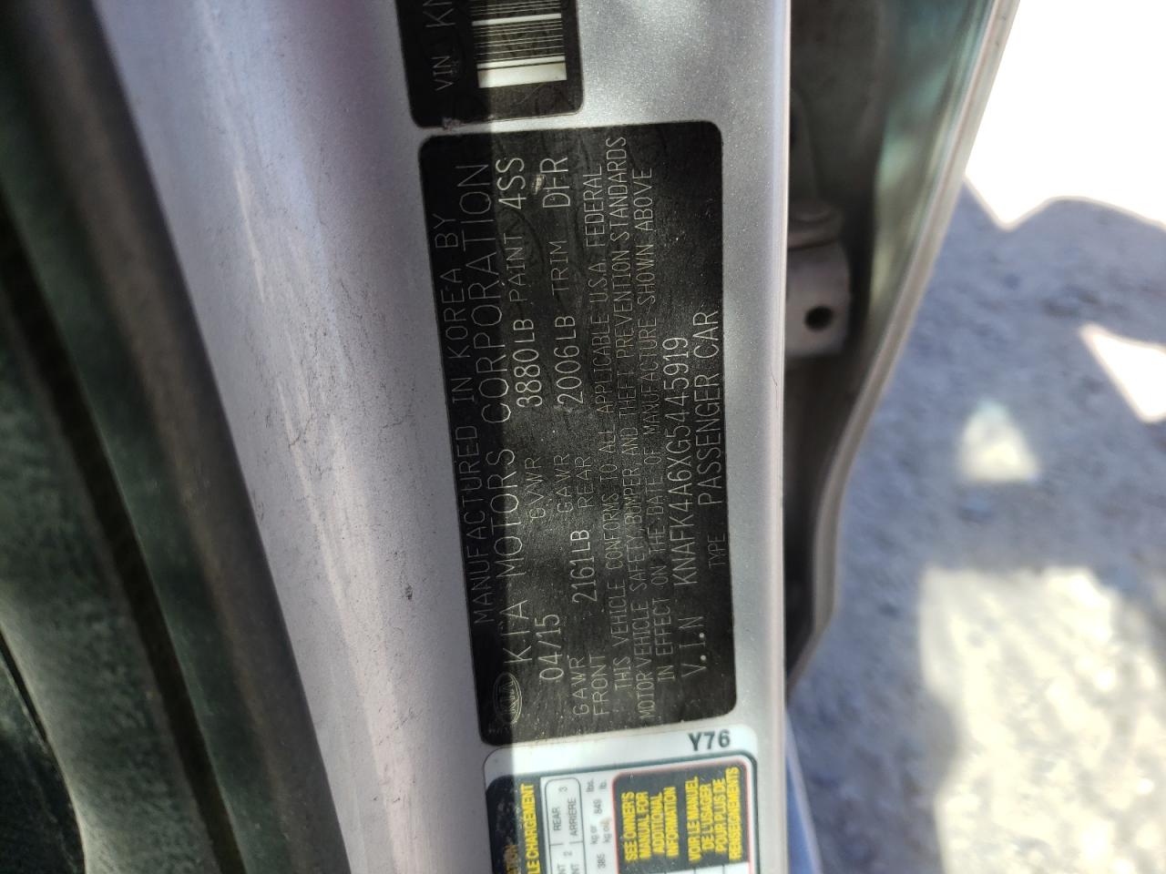Photo 10 from auction – 2016 KIA FORTE LX with VIN KNAFK4A6XG5445919