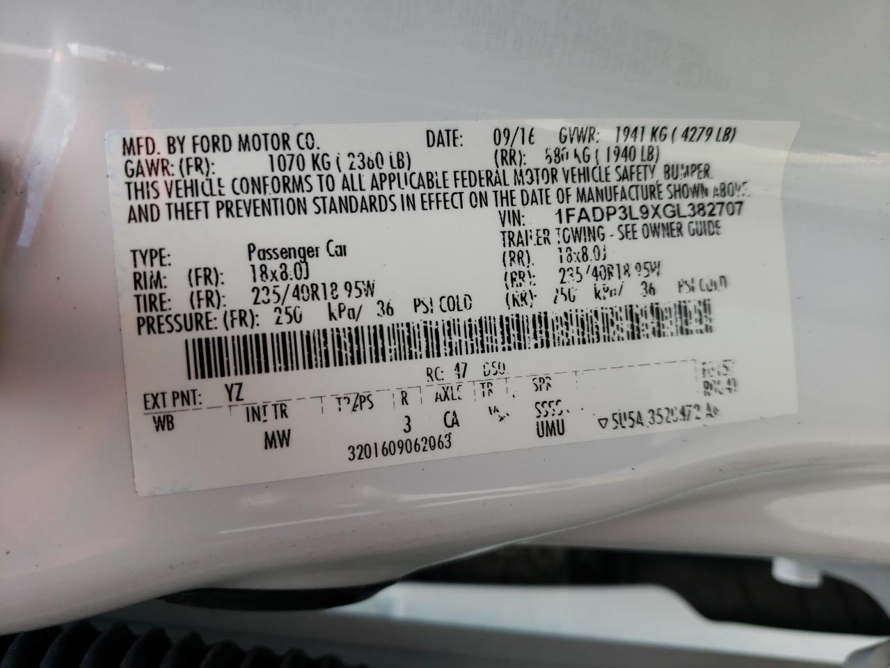 Photo 10 from auction – 2016 FORD FOCUS ST with VIN 1FADP3L9XGL382707