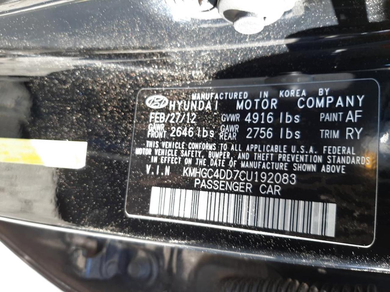 Photo 10 from auction – 2012 HYUNDAI GENESIS 3. with VIN KMHGC4DD7CU192083