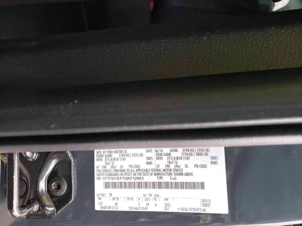 Photo 10 from auction – 2016 FORD F150 SUPER with VIN 1FTFW1EF7GKF12963